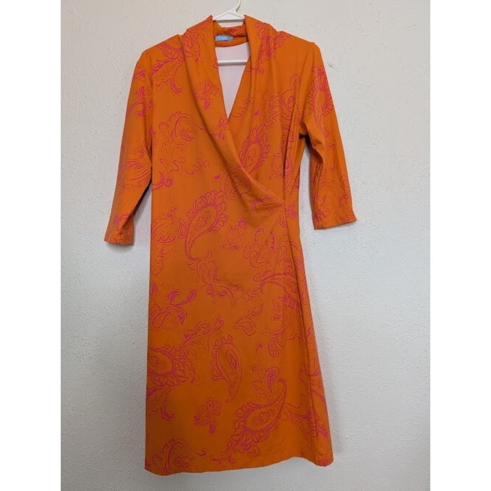 J. McLaughlin Dress Womens Size‎ Medium Catalina Cloth Faux Wrap Orange Paisley